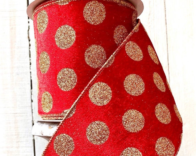 polka dot Ribbon, Velvet ribbons, Luxury Ribbon, Wreath Supplies, Holiday Ribbons