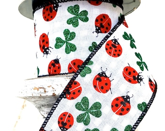 D. Stevens Ribbons, Ladybug ribbon, summer ribbon ribbon, linen ribbon, ladybug decor, ladybug decorating, ladybug wreath