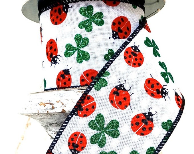D. Stevens Ribbons, Ladybug ribbon, summer ribbon ribbon, linen ribbon, ladybug decor, ladybug decorating, ladybug wreath