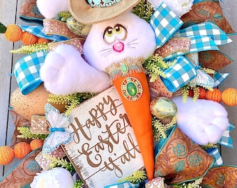 Easter Bunny Wreath, Spring Wreath, Front Door Wreath, Farmhouse Spring Wreath, Spring Front Door or Year Round Wreath, Spring Door Decor