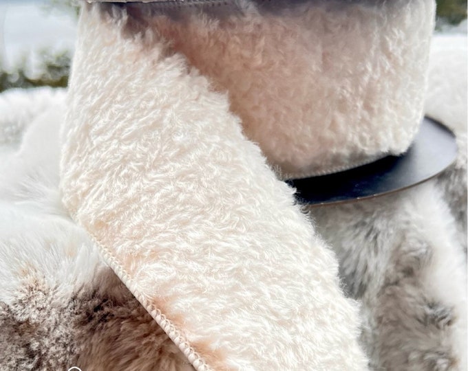 Sheepskin ivory ribbon, white fur ribbon, faux lamb ribbon, faux wool white ribbon, easter bunny ribbon, Wreath Supplies, D. Stevens ribbon