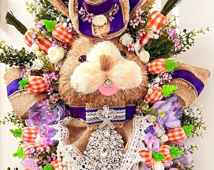 Easter Wreath, Easter Decor, Bunny Wreaths, Spring Wreath, Spring Decor, Spring by Ritzy Glitzy Wreaths, purple wreath, door bunny.