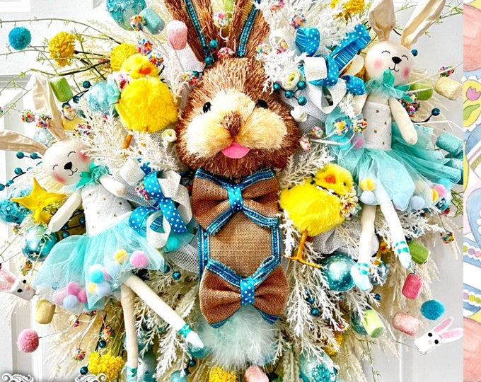 Easter Door Wreath, Easter Bunny , Door Wreaths, Spring Wreath, Spring, Easter Bunny swag, Ritzy Glitzy Wreaths Easter Bunnies Spring Wreath