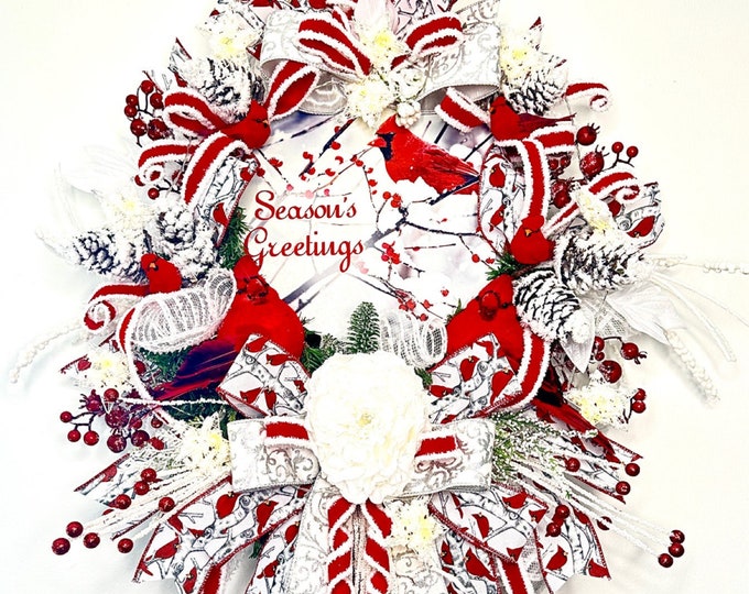 cardinals wreath, Christmas Wreath, Christmas Swag, Winter Door Wreath, Ritzy Glitzy Wreaths,  Farmhouse Wreaths, Winter Wreaths