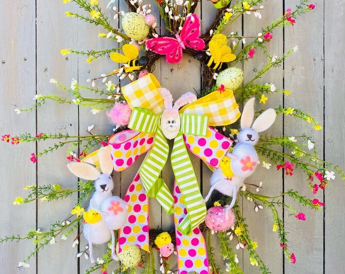 Easter Bunny Wreath, Spring Door Wreaths, Easter Wreaths for Front Doors, Spring Door Decor, Easter Wreath, Spring Wreath, Ritzy Glitzy