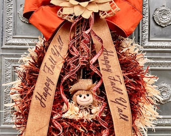 Fall Wreath, Autumn Wreaths, Raffia Scarecrow wreath, Wreath, front door wreath, thanksgiving wreath