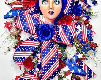 Patriotic Wreath: American Girl, Stars and Stripes, USA Wreaths, Patriotic Wreaths for Door