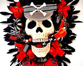 Skull Wreath. Bad to the Bone Wreath, Halloween Wreath, Oct31, 31oct, Day of the Dead Decor