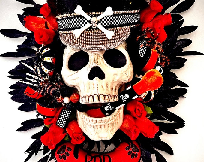 Skull Wreath. Bad to the Bone Wreath, Halloween Wreath, Oct31, 31oct, Day of the Dead Decor