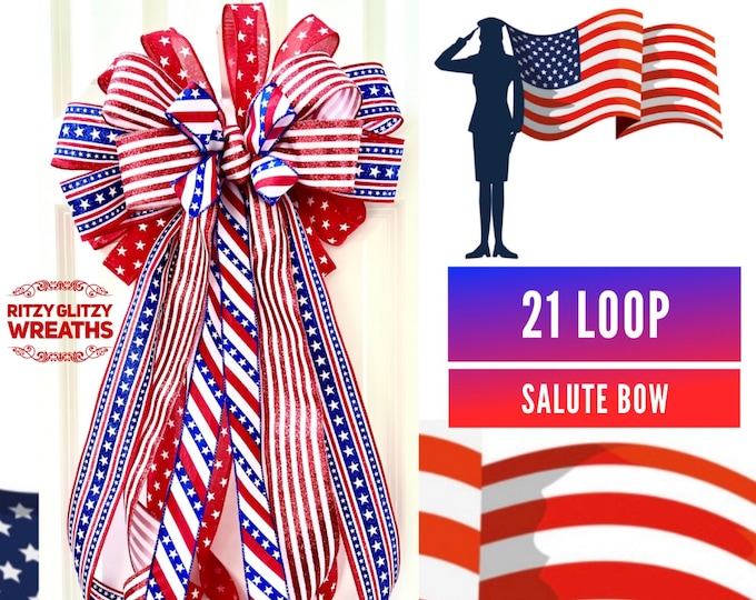 Patriotic Bow, 4th of July Bow, Stars and Stripes Bow, American Flag Bow, Summer Bow, wreath bow, Lantern Bow, Patriotic Wreath Bow