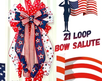 Patriotic Bow, 4th of July Bow, Stars and Stripes Bow, American Flag Bow, Summer Bow, wreath bow, Lantern Bow, Patriotic Wreath Bow