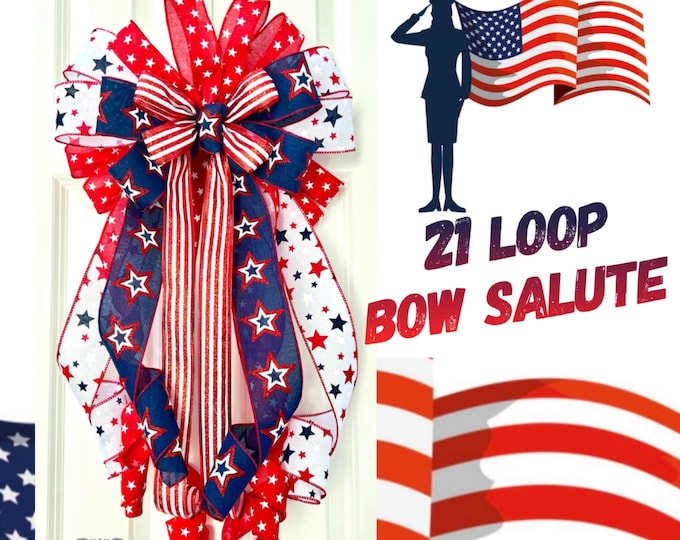 Patriotic Bow, 4th of July Bow, Stars and Stripes Bow, American Flag Bow, Summer Bow, wreath bow, Lantern Bow, Patriotic Wreath Bow