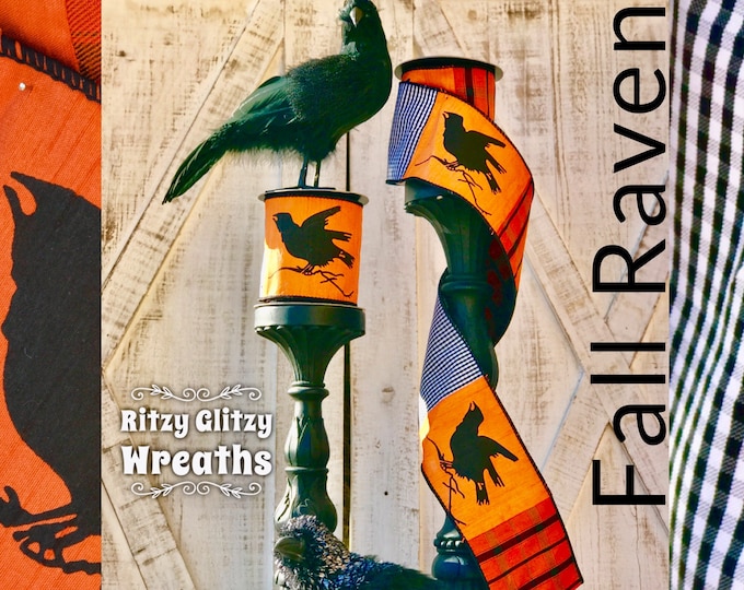 D. Stevens Raven Ribbon gingham check ribbons, fall crow ribbon, crow decor, 4 inch raven ribbon, free shipping ribbons