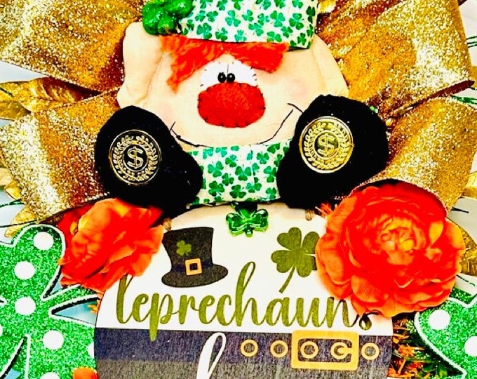St Patrick's Day Wreath,  Saint Pattys Day Front Door Decor, St paddy’s wreath, Leprechaun, Shamrock Wreath, Happy St. Patrick's Day