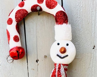 Candy Cane Snowman Pick: Polka Dot Bell, 24" Christmas Decor
