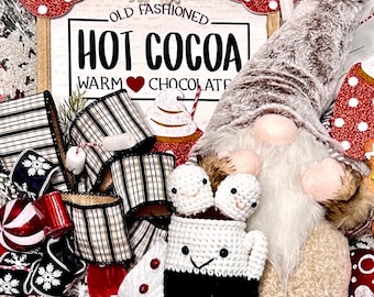 Hot Cocoa Gnome Wreath by Ritzy Glitzy Wreaths, Christmas Gnome Wreath, Hot Chocolate Wreath, Front Door Wreath, Marshmallow gnome wreath
