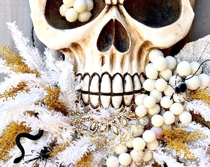 Halloween Skull Wreath, moth man wreath, Bad Boy Skull wall art, skull art, Fall skull Decoration, Skeleton Wreath, Skeleton Swag