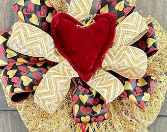 Gold Valentines Bow, Heart Bow, Valentine Bow, Wreath Bows, Love Bows, Anniversary Bows, Big Bows, Wedding Bows.