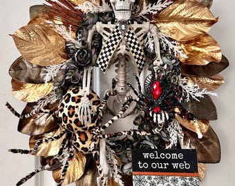 Skeleton Halloween Wreath | Skeleton Halloween top hat Wreaths | Spider Halloween Door Wreaths | Fall Door Decor