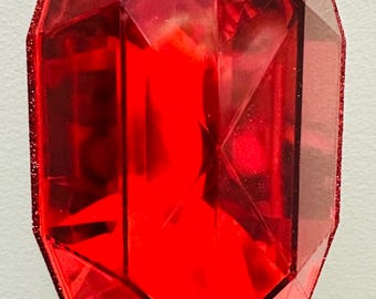 Red jewel ornament, 6.5” crystal acrylic oval precious gem Christmas ornament,  faux jewel ornament, oval shape diamond ornament.