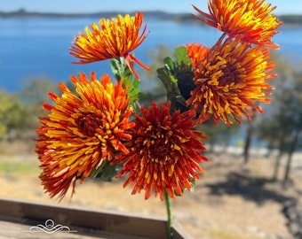 Mums, faux orange yellow mums, large mums, fall floral mums, Ritzy Glitzy Wreaths on the Lake, Autumn Mums, Autumn orange yellow mums