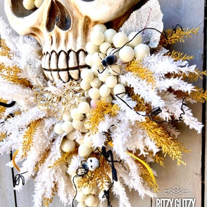 Halloween Skull Wreath, moth man wreath, Bad Boy Skull wall art, skull art, Fall skull Decoration, Skeleton Wreath, Skeleton Swag image 8