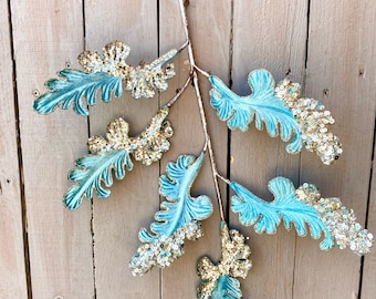 Blue Velvet Acanthus Leaves: Sequined Floral Accent