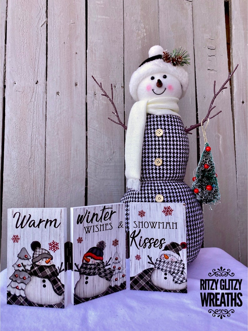 Warm winter wishes snowman kisses sign, snowman folding sign, snowman sign image 2