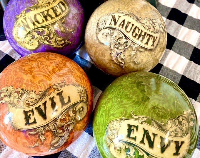 Halloween ornaments, wicked ornament, naughty ornament, evil ornament, envy ornament, Halloween decor, October 31