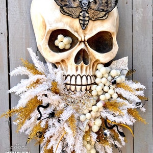 Halloween Skull Wreath, moth man wreath, Bad Boy Skull wall art, skull art, Fall skull Decoration, Skeleton Wreath, Skeleton Swag image 10