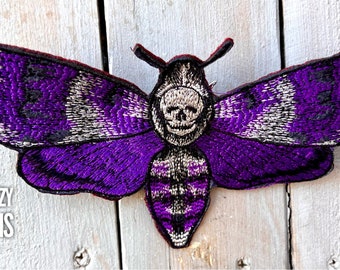 Moth patch, moth pin, moth embroidery, skull moth pin, skull moth patch