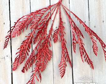 Red glitter fern bush, holiday red floral, red ferns, wreath supplies