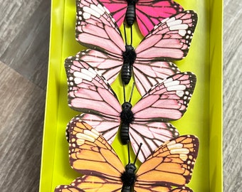 Fabric Butterfles, Pink Orange Butterfly, Hot Pink Butterfly, spring decor, floral decor, Wreath supplies, wreath attachment