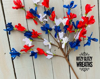 Patriotic Faux Azalea Floral Spray: Red, White, and Blue