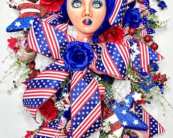 Patriotic Wreath: American Girl, Stars and Stripes, USA Wreaths, Patriotic Wreaths for Door