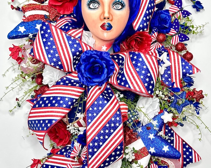 Patriotic Wreath: American Girl, Stars and Stripes, USA Wreaths, Patriotic Wreaths for Door