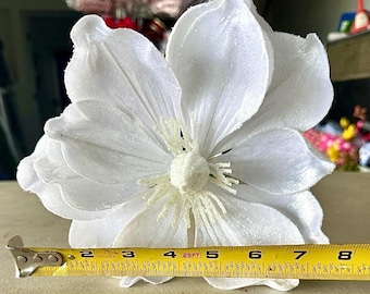 White Velvet Magnolia Stem: Glitter Edge Winter Floral (24”)