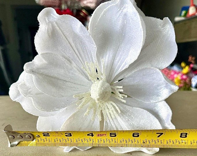 White Velvet Magnolia Stem: Glitter Edge Winter Floral (24”)