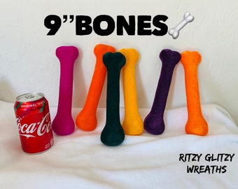 Skeleton bones, skulls, Halloween bones, flocked bones, orange bones, Halloween decor, pink bones, purple bones, October 31, skull decor