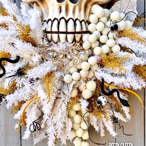 Halloween Skull Wreath, moth man wreath, Bad Boy Skull wall art, skull art, Fall skull Decoration, Skeleton Wreath, Skeleton Swag image 3