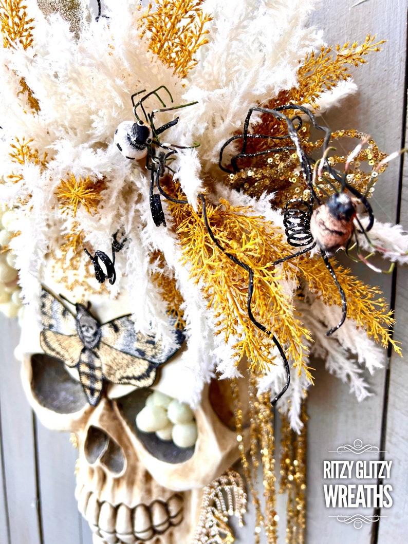 Halloween Wreath, moth man wreath, Skull Wall Decor, Skull Decoration, Skull Wreath, Skull wall decorations, Boho Decor Skull Art image 5