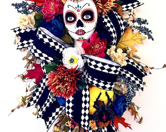 Mannequin Head, Sugar Skull Wreath, Day of the Dead Wreath, Mannequin Wreath, Hallowed Wreath, Dia De Los Muertos, Skull Wreath