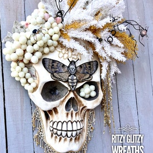 Halloween Wreath, moth man wreath, Skull Wall Decor, Skull Decoration, Skull Wreath, Skull wall decorations, Boho Decor Skull Art image 8