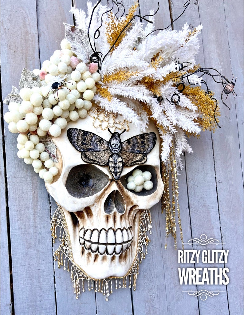 Halloween Wreath, moth man wreath, Skull Wall Decor, Skull Decoration, Skull Wreath, Skull wall decorations, Boho Decor Skull Art image 8