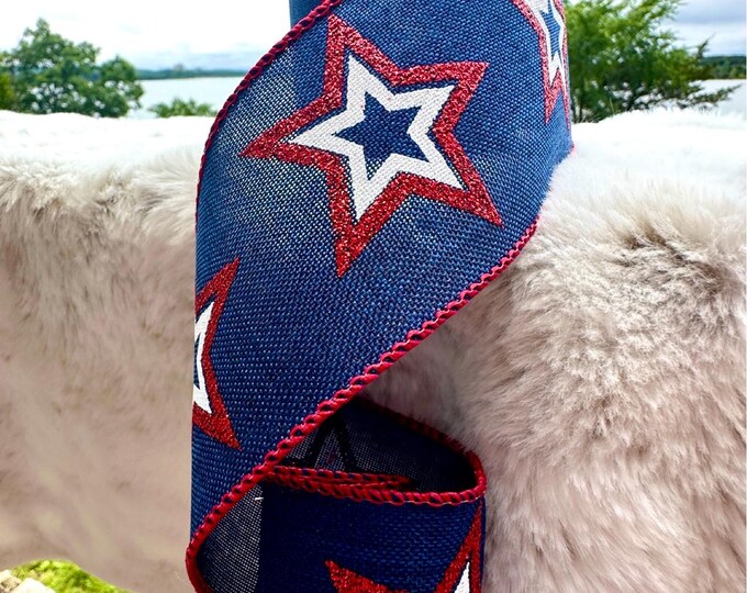 Patriotic Ribbon, Americana ribbon, star ribbon, navy star ribbon, patriotic decor, red white and blue, American Ribbons, D Stevens ribbon