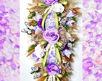 Summer Butterfly Wreath, Everyday Wreath, door wreath, farmhouse wreath, front door wreath, Purple Rose Wreath by Ritzy Glitzy Wreaths