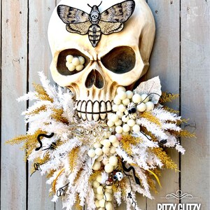 Halloween Skull Wreath, moth man wreath, Bad Boy Skull wall art, skull art, Fall skull Decoration, Skeleton Wreath, Skeleton Swag image 5