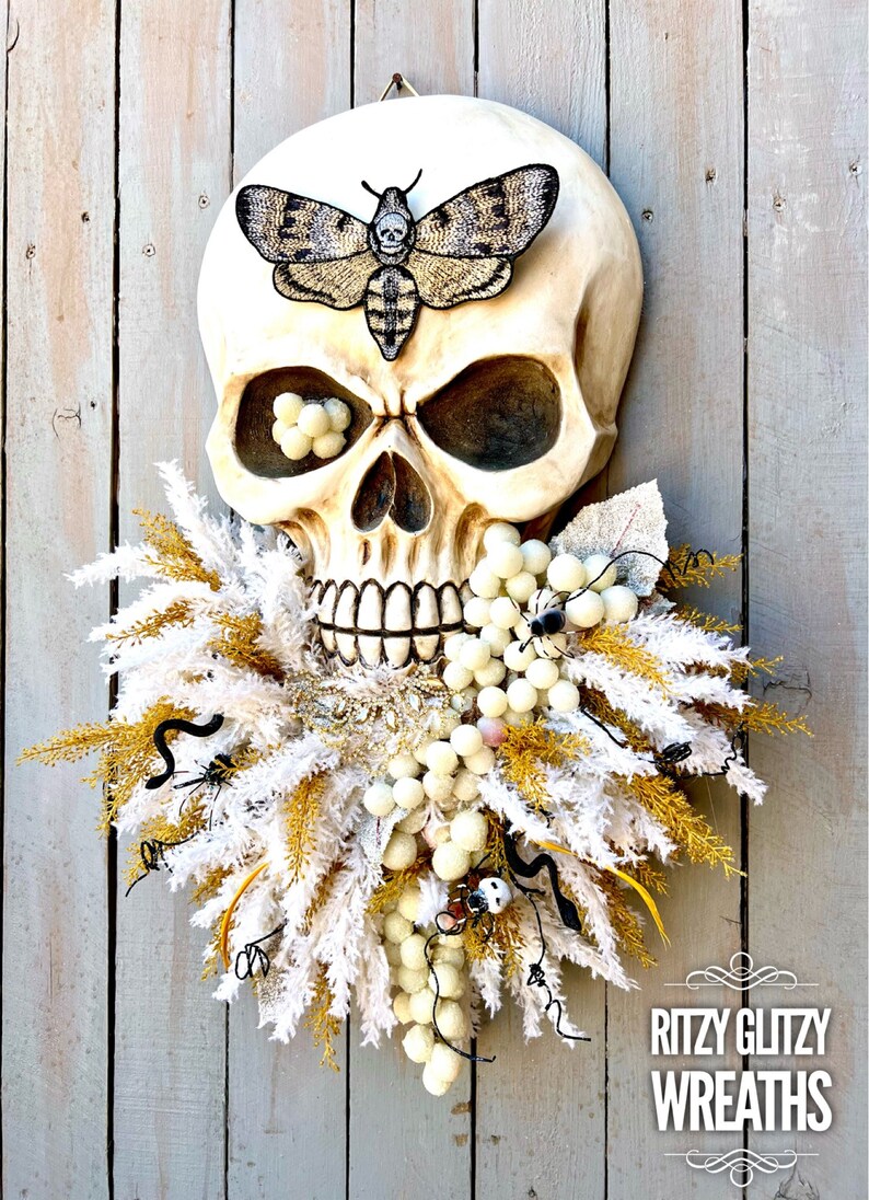 Halloween Skull Wreath, moth man wreath, Bad Boy Skull wall art, skull art, Fall skull Decoration, Skeleton Wreath, Skeleton Swag image 5