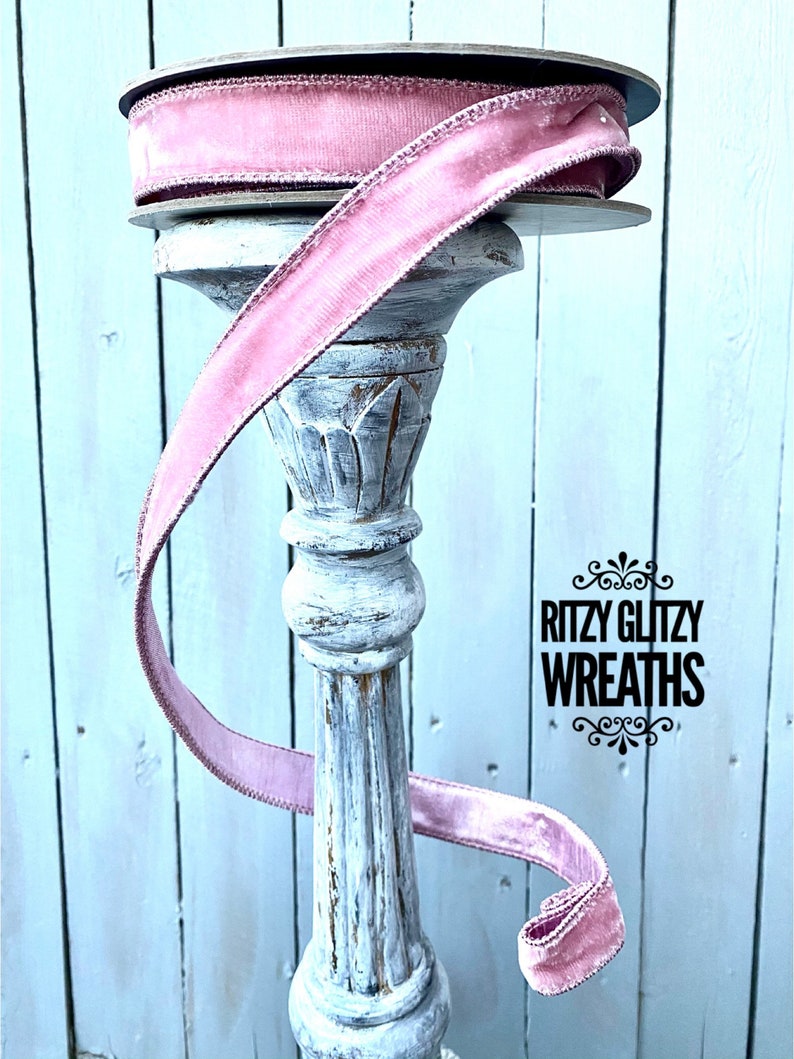 Pink Velvet ribbon, velvet ribbons, Soft pink ribbon, luxury ribbon, holiday ribbon, Holiday ribbon, Wreath Supplies, D. Stevens ribbon imagem 2