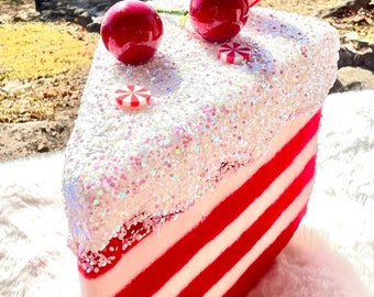 Faux peppermint cake slice, velvet peppermint cake, ornament cake, faux cake piece, wreath supplies